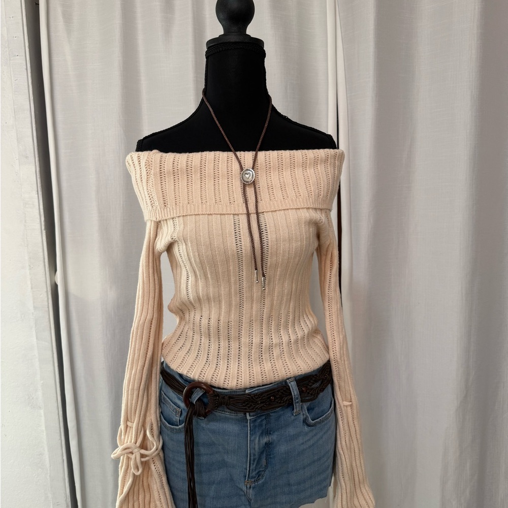 Cream Off-Shoulder Women Sweater Top